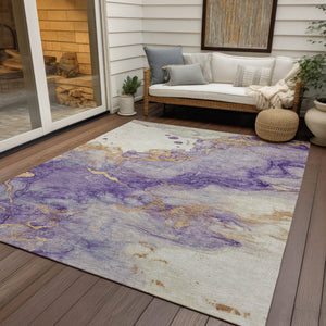 HomeRoots 5' Stylish Purple and Gold Abstract Washable Area Rug for Indoor/Outdoor Use - Durable and Chic! 621147