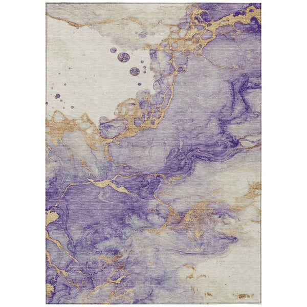 HomeRoots 5' Stylish Purple and Gold Abstract Washable Area Rug for Indoor/Outdoor Use - Durable and Chic! 621147