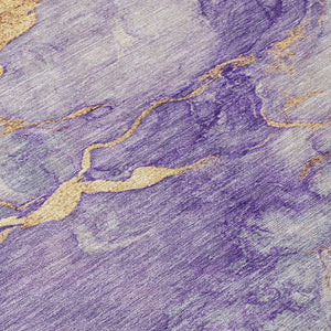 HomeRoots 5' Stylish Purple and Gold Abstract Washable Area Rug for Indoor/Outdoor Use - Durable and Chic! 621147