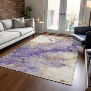 HomeRoots 5' Stylish Purple and Gold Abstract Washable Area Rug for Indoor/Outdoor Use - Durable and Chic! 621147