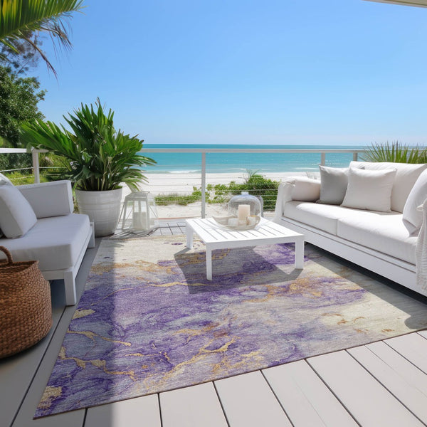 HomeRoots 5' Stylish Purple and Gold Abstract Washable Area Rug for Indoor/Outdoor Use - Durable and Chic! 621147