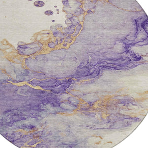 HomeRoots 8' Purple and Gold Round Abstract Area Rug - Durable, Washable, Stylish for Indoor & Outdoor Use 621148