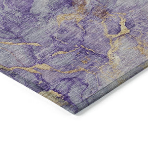 HomeRoots 8' Purple and Gold Round Abstract Area Rug - Durable, Washable, Stylish for Indoor & Outdoor Use 621148