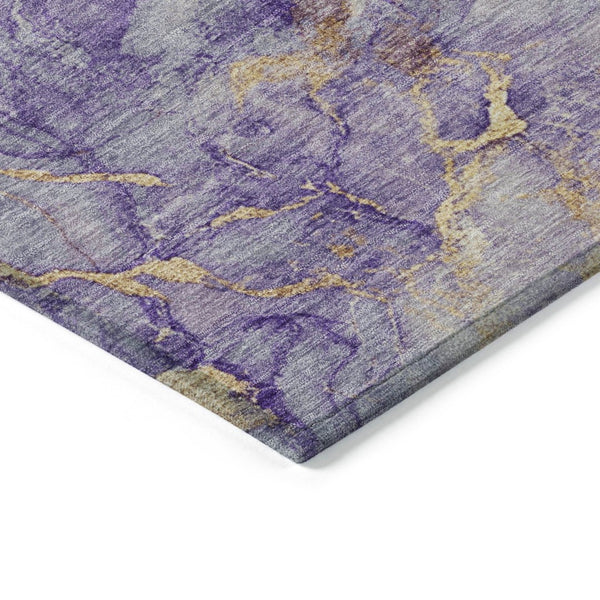 HomeRoots 8' Purple and Gold Round Abstract Area Rug - Durable, Washable, Stylish for Indoor & Outdoor Use 621148