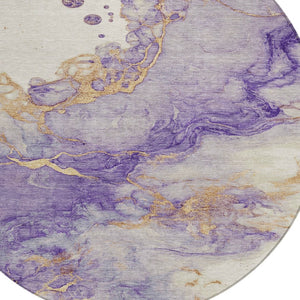 HomeRoots 8' Purple and Gold Round Abstract Area Rug - Durable, Washable, Stylish for Indoor & Outdoor Use 621148