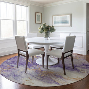 HomeRoots 8' Purple and Gold Round Abstract Area Rug - Durable, Washable, Stylish for Indoor & Outdoor Use 621148