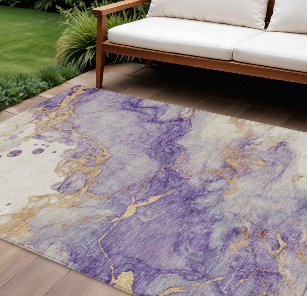 HomeRoots 8' X 10' Purple and Gold Abstract Area Rug - Washable, Stain-Resistant, Perfect for Indoor/Outdoor Use! 621149