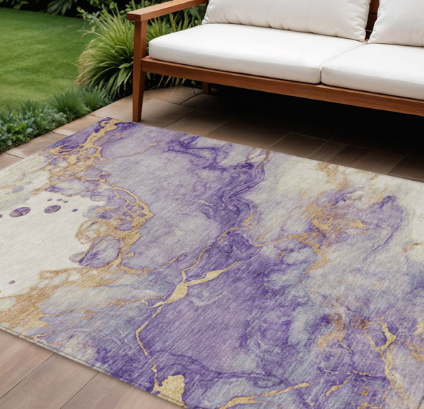 HomeRoots 9' X 12' Vibrant Purple and Gold Abstract Area Rug - Stylish, Washable, Durable for Indoor & Outdoor Use 621150