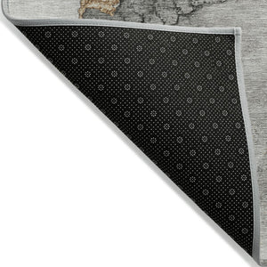 HomeRoots 5' Gray and Gold Abstract Washable Area Rug - Durable Indoor/Outdoor Design for Modern Spaces 621153