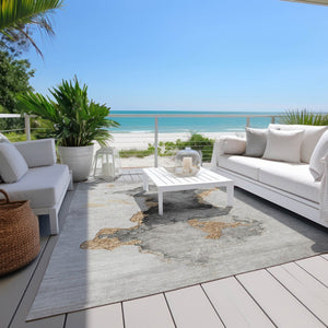 HomeRoots 5' Gray and Gold Abstract Washable Area Rug - Durable Indoor/Outdoor Design for Modern Spaces 621153