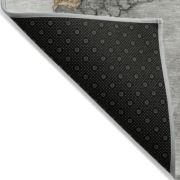 HomeRoots 8' Gray and Gold Round Abstract Rug – Durable, Washable Design for Indoor/Outdoor Living Spaces 621154