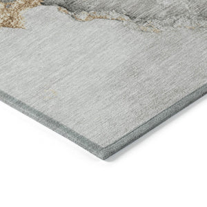 HomeRoots 8' Gray and Gold Round Abstract Rug – Durable, Washable Design for Indoor/Outdoor Living Spaces 621154