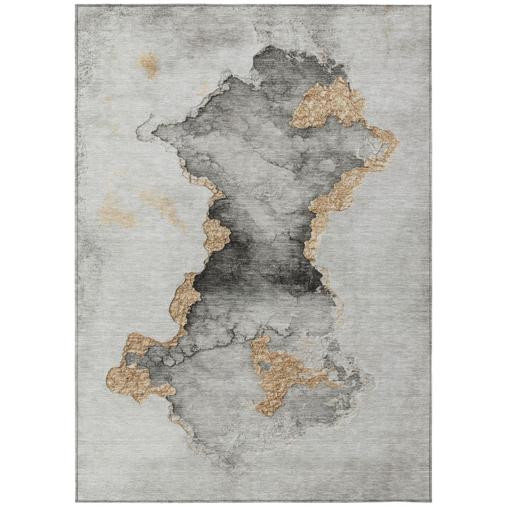 HomeRoots 8' X 10' Gray and Gold Abstract Area Rug – Stylish, Washable, Durable for Indoor & Outdoor Use 621155