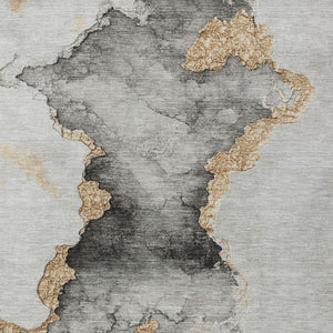 HomeRoots 8' X 10' Gray and Gold Abstract Area Rug – Stylish, Washable, Durable for Indoor & Outdoor Use 621155