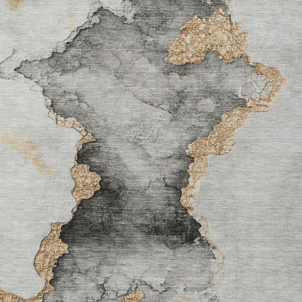 HomeRoots 8' X 10' Gray and Gold Abstract Area Rug – Stylish, Washable, Durable for Indoor & Outdoor Use 621155