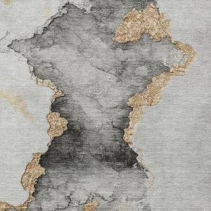 HomeRoots 9' X 12' Gray and Gold Abstract Area Rug - Stylish, Washable, Durable for Indoor and Outdoor Use 621156