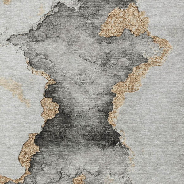 HomeRoots 9' X 12' Gray and Gold Abstract Area Rug - Stylish, Washable, Durable for Indoor and Outdoor Use 621156