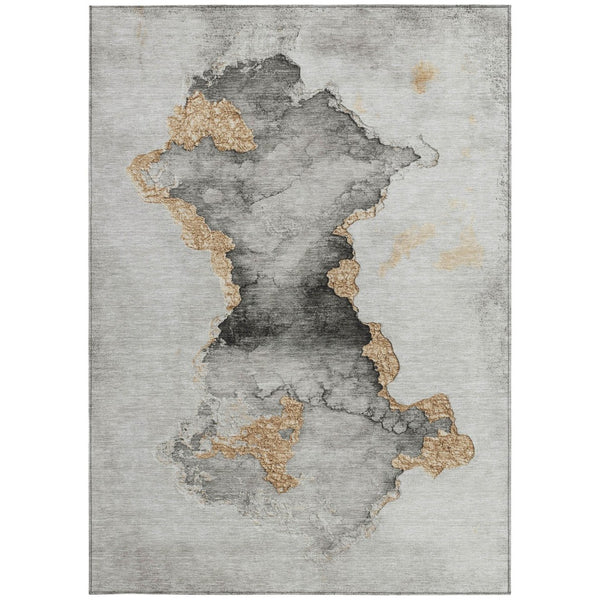 HomeRoots 10' Gray and Gold Abstract Area Rug - Washable, Durable, Stylish Indoor/Outdoor Design for Any Space 621157