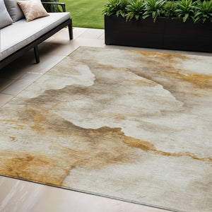 HomeRoots 5' X 8' Beige and Gold Abstract Washable Area Rug - Durable, Modern Design for Indoor & Outdoor Use 621159