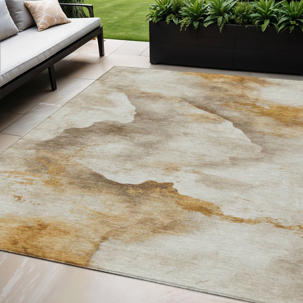 HomeRoots 5' X 8' Beige and Gold Abstract Washable Area Rug - Durable, Modern Design for Indoor & Outdoor Use 621159
