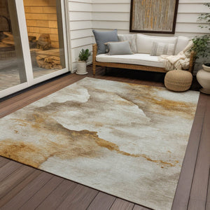 HomeRoots 5' X 8' Beige and Gold Abstract Washable Area Rug - Durable, Modern Design for Indoor & Outdoor Use 621159