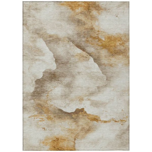 HomeRoots 5' X 8' Beige and Gold Abstract Washable Area Rug - Durable, Modern Design for Indoor & Outdoor Use 621159