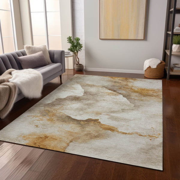 HomeRoots 5' X 8' Beige and Gold Abstract Washable Area Rug - Durable, Modern Design for Indoor & Outdoor Use 621159