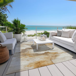 HomeRoots 5' X 8' Beige and Gold Abstract Washable Area Rug - Durable, Modern Design for Indoor & Outdoor Use 621159
