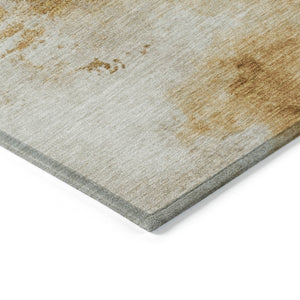 HomeRoots 8' Beige and Gold Round Area Rug - Modern Abstract Design for Indoor/Outdoor Use, Washable & Durable 621160