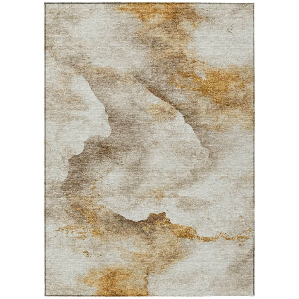 HomeRoots 8' X 10' Beige and Gold Abstract Washable Area Rug – Stylish, Durable for Indoor & Outdoor Use! 621161