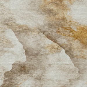 HomeRoots 9' X 12' Beige and Gold Abstract Rug - Stylish Washable Indoor/Outdoor Mat for High Traffic Areas 621162