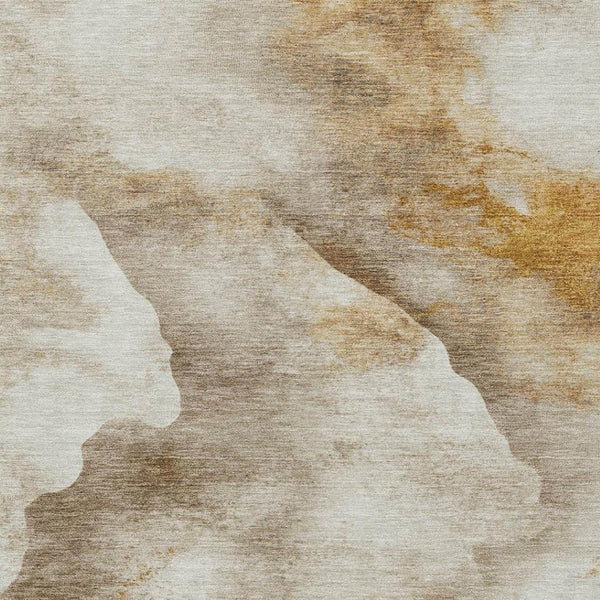 HomeRoots 9' X 12' Beige and Gold Abstract Rug - Stylish Washable Indoor/Outdoor Mat for High Traffic Areas 621162