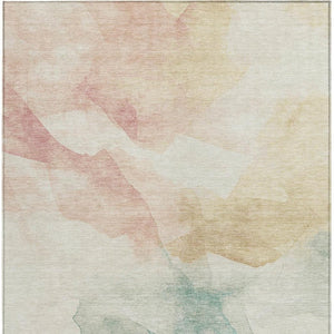 HomeRoots 5' X 8' Washable Indoor Outdoor Area Rug - Modern Abstract Design in Pearl Ivory, Beige & Teal Blue 621167