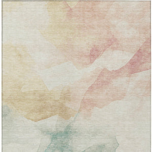 HomeRoots 5' X 8' Washable Indoor Outdoor Area Rug - Modern Abstract Design in Pearl Ivory, Beige & Teal Blue 621167