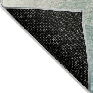 HomeRoots 8' Round Abstract Washable Area Rug in Pearl Ivory Beige & Teal Blue – Perfect for Indoor/Outdoor Use! 621168
