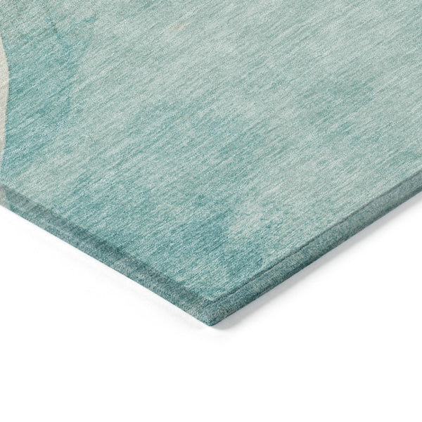 HomeRoots 8' Round Abstract Washable Area Rug in Pearl Ivory Beige & Teal Blue – Perfect for Indoor/Outdoor Use! 621168