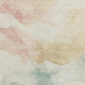 HomeRoots 8' X 10' Abstract Washable Area Rug in Pearl Ivory, Beige & Teal – Durable for Indoor & Outdoor Use 621169