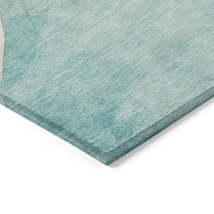 HomeRoots 8' X 10' Abstract Washable Area Rug in Pearl Ivory, Beige & Teal – Durable for Indoor & Outdoor Use 621169