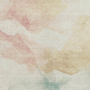 HomeRoots 10' Abstract Washable Indoor/Outdoor Area Rug in Pearl Ivory, Beige & Teal – Stylish & Durable! 621171