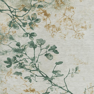 HomeRoots 5' Stylish Emerald Ivory Gold Floral Washable Area Rug for Indoor & Outdoor Spaces, Durable & Elegant 621173