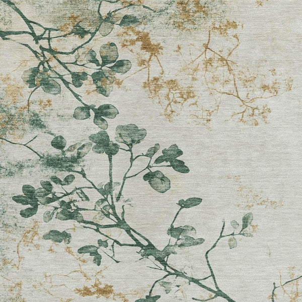 HomeRoots 5' Stylish Emerald Ivory Gold Floral Washable Area Rug for Indoor & Outdoor Spaces, Durable & Elegant 621173