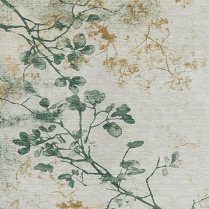 HomeRoots 8' X 10' Stylish Emerald, Ivory & Gold Floral Washable Area Rug for Indoor & Outdoor Spaces 621175