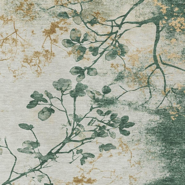 HomeRoots 9' X 12' Elegant Floral Indoor Outdoor Area Rug in Emerald, Ivory & Gold – Washable & Durable! 621176