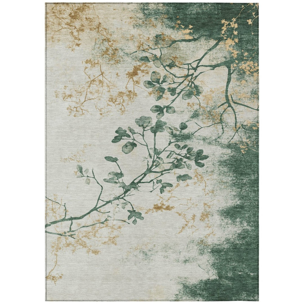 HomeRoots 9' X 12' Elegant Floral Indoor Outdoor Area Rug in Emerald, Ivory & Gold – Washable & Durable! 621176