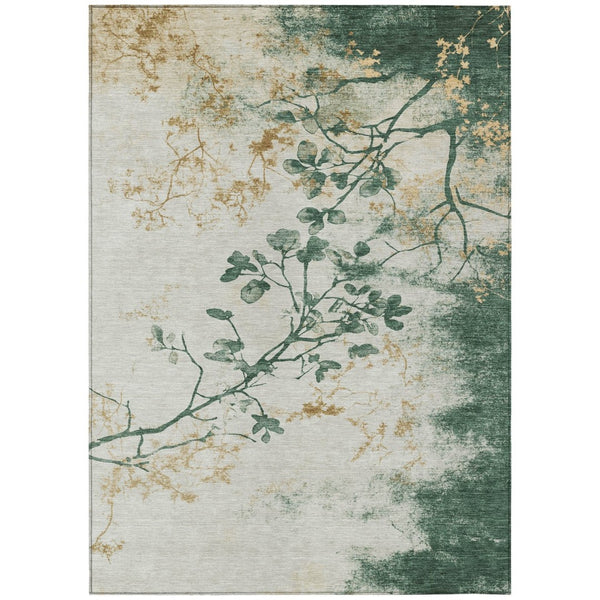 HomeRoots 9' X 12' Elegant Floral Indoor Outdoor Area Rug in Emerald, Ivory & Gold – Washable & Durable! 621176