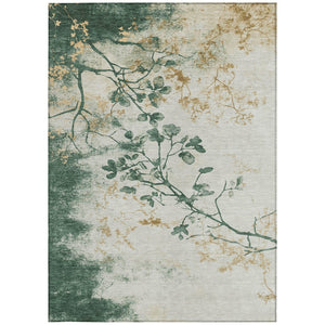 HomeRoots 10' X 14' Emerald Ivory Gold Floral Area Rug - Washable, Durable, Stylish for Indoor & Outdoor Use 621177