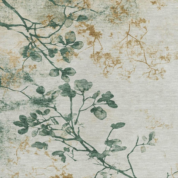 HomeRoots 10' X 14' Emerald Ivory Gold Floral Area Rug - Washable, Durable, Stylish for Indoor & Outdoor Use 621177