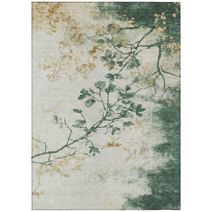 HomeRoots 10' X 14' Emerald Ivory Gold Floral Area Rug - Washable, Durable, Stylish for Indoor & Outdoor Use 621177