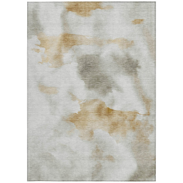 HomeRoots 5' Beige Copper Gray Abstract Rug - Washable Indoor Outdoor Area Rug for High-Traffic Spaces 621185