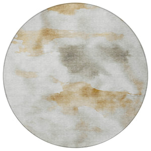 HomeRoots 8' Round Abstract Area Rug in Beige, Copper & Gray - Washable, Stain-Resistant for Indoor/Outdoor Use 621186